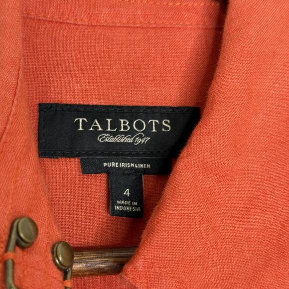 Talbots Jacket Womens 4 Orange Pure Irish Linen Belted Trench Coat Lightweight - Picture 4 of 8
